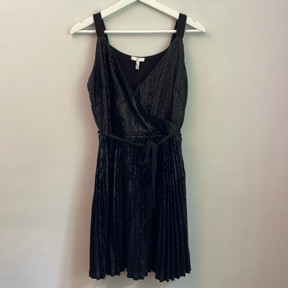 Joie Itara Black Sequin Pleated Surplice Dress